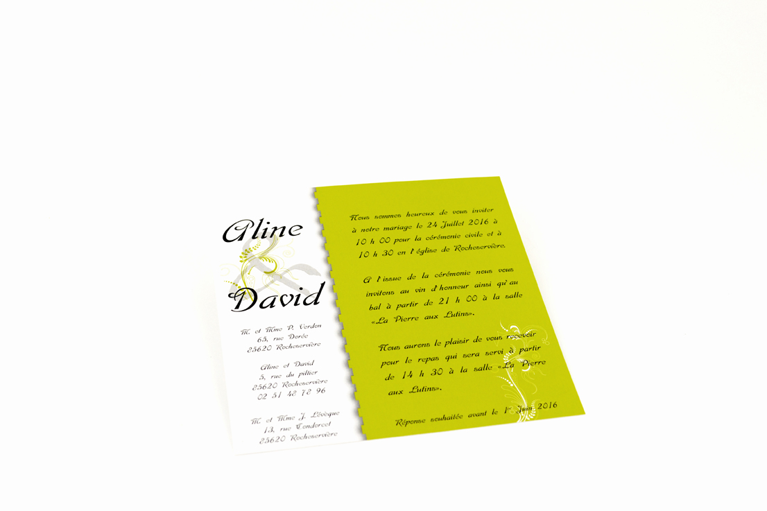 carte de mariage vert personnalisé impression direct – imprimeur vendée