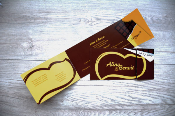 faire part mariage champêtre chocolat personnalisé impression direct – imprimeur vendée